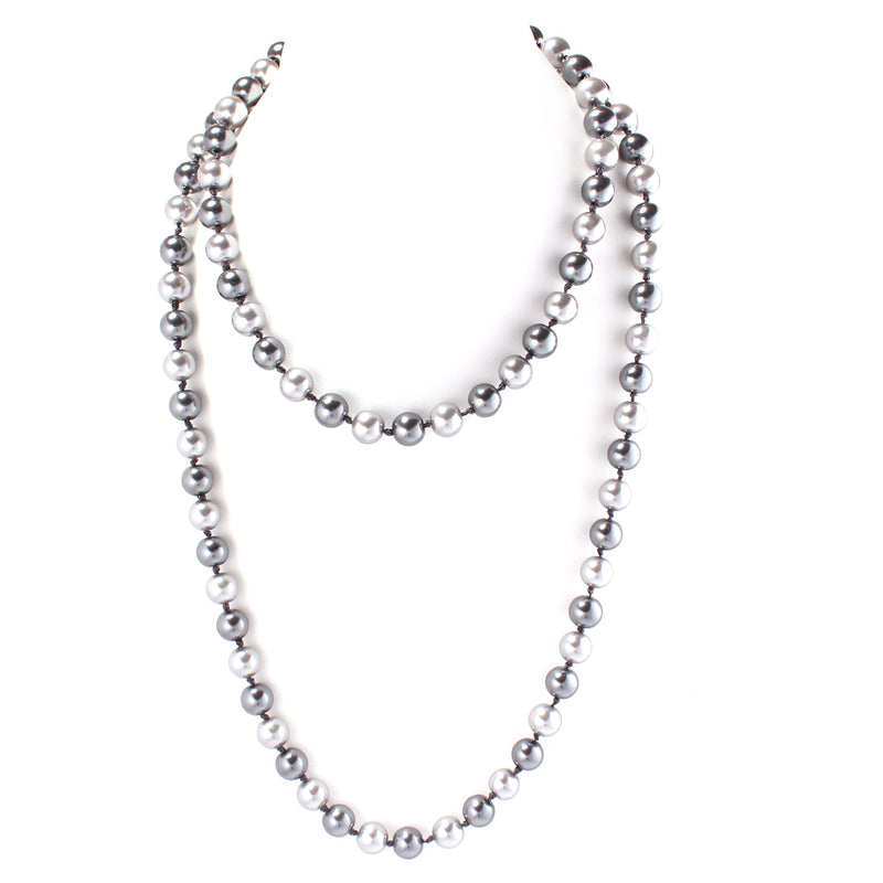 Gray Bead Pearl Long Necklace