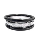 Black Seed beads Silver Bangles with Black Wood Set of 5pcs