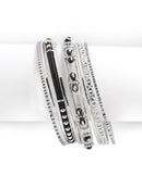 Black Seed Beads Silver Bangles Set of 8pcs