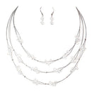 Clear AB Beads with Three-Strand Silver Illusion Necklace and Earrings Set