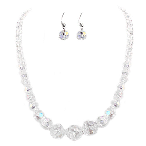 Clear AB Cut Beaded Necklace and Earrings Set
