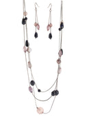 SILVER-PURPLE NECKLACE AND EARRINGS SET