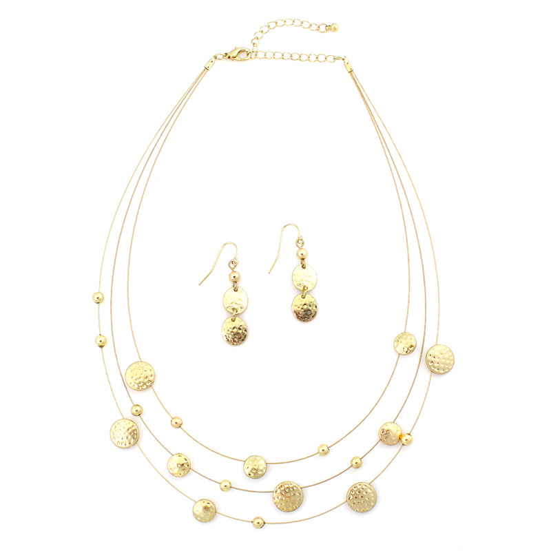 Gold Plated Round Flat Bead Hammered Necklace