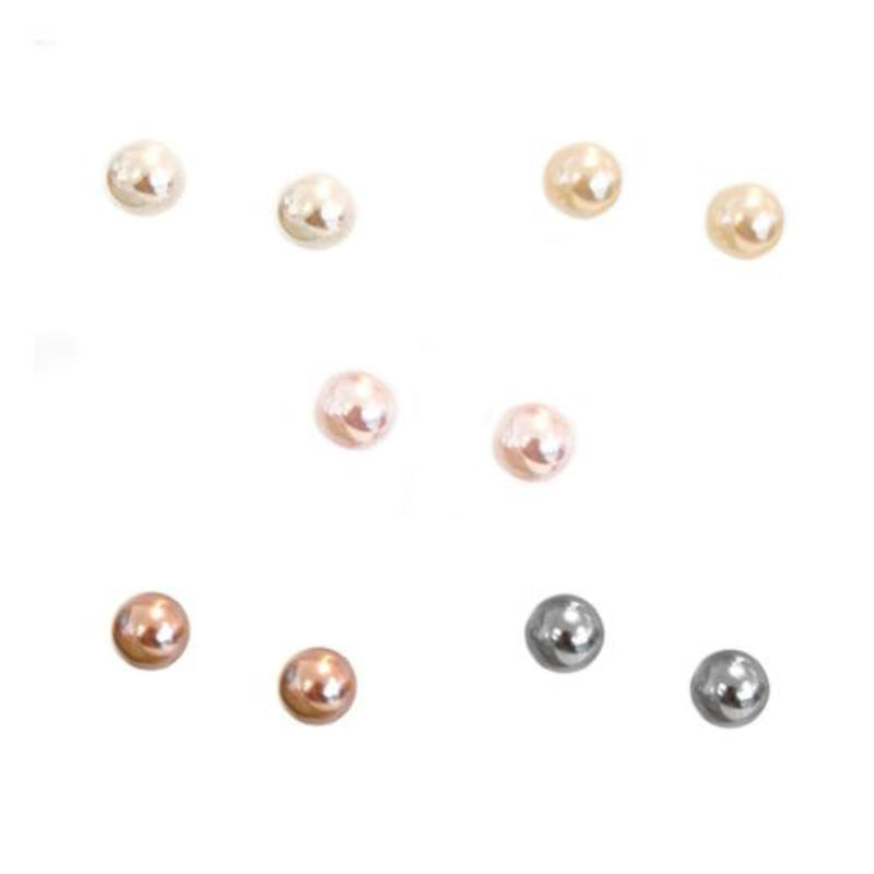 Pink Gray Cream Brown Mixed Glass Pearl Classic Earrings Set of 5pcs