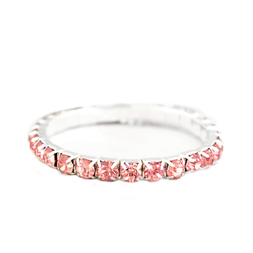 Pink Glass Crystal Silver Stretch Bracelet