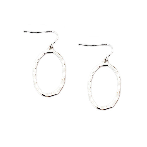 Silver Hammered Open Oval Earrings