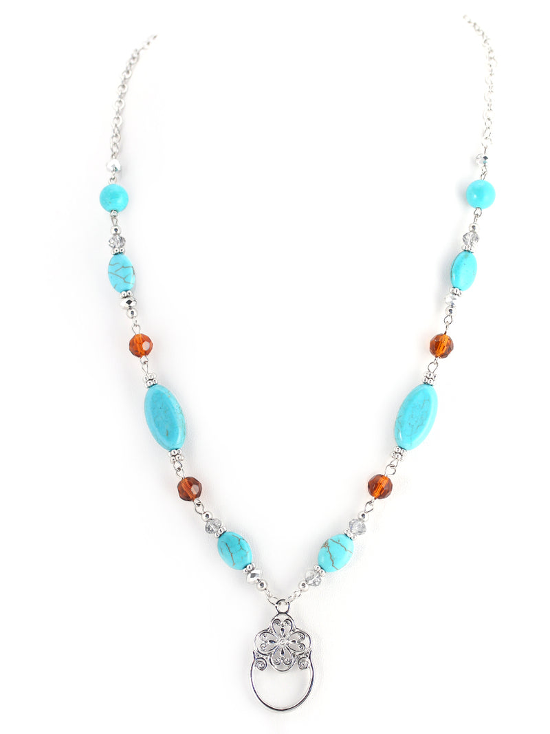 Turquoise and Brown Beaded Silver Necklace