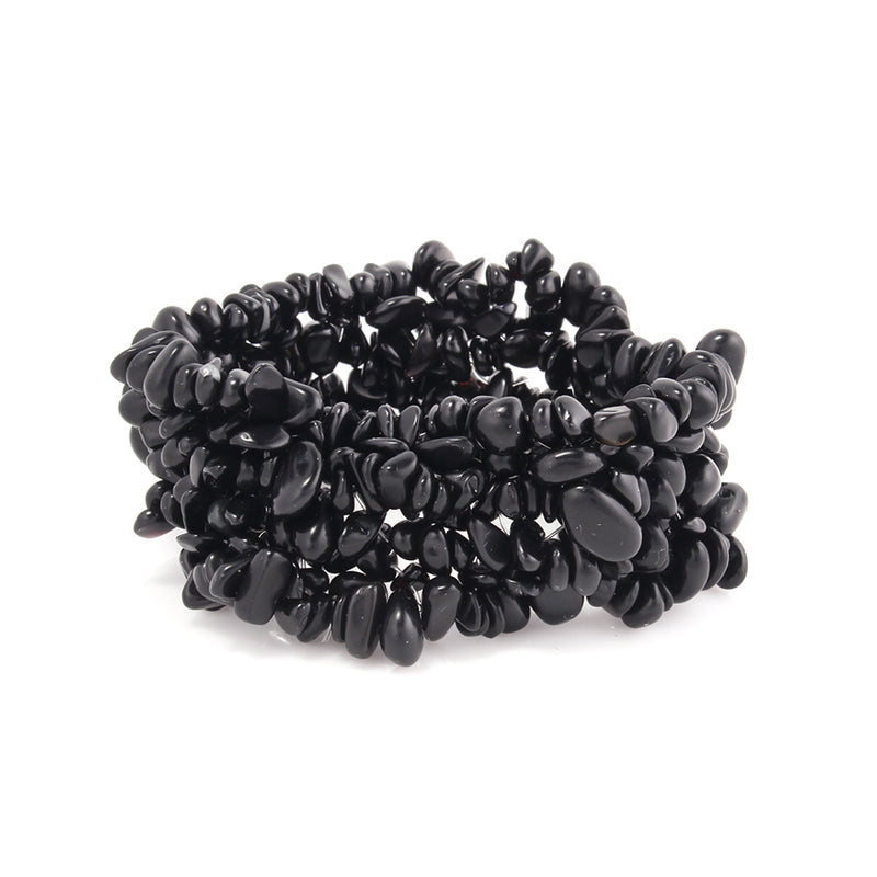 Black Onyx Chips Chunky Stretch  Bracelet