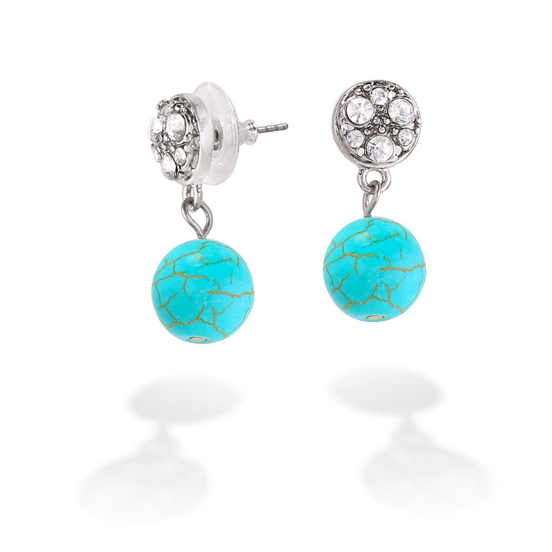 Silver Plated Turquoise Bead And White Crystal Earring