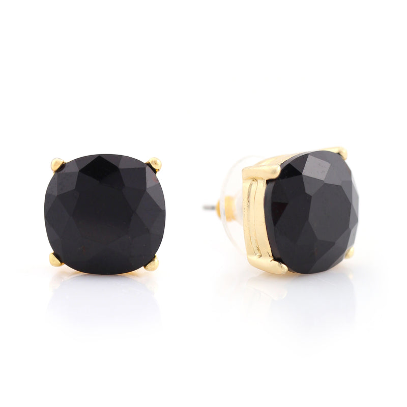 Gold-Tone Metal Black Crystal Stud Earrings