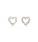 Silver-Tone Metal Heart Crystal Stud Earrings