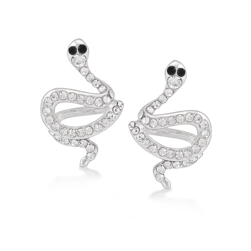 Silver-Tone Metal Snake Crystal Stud Earrings