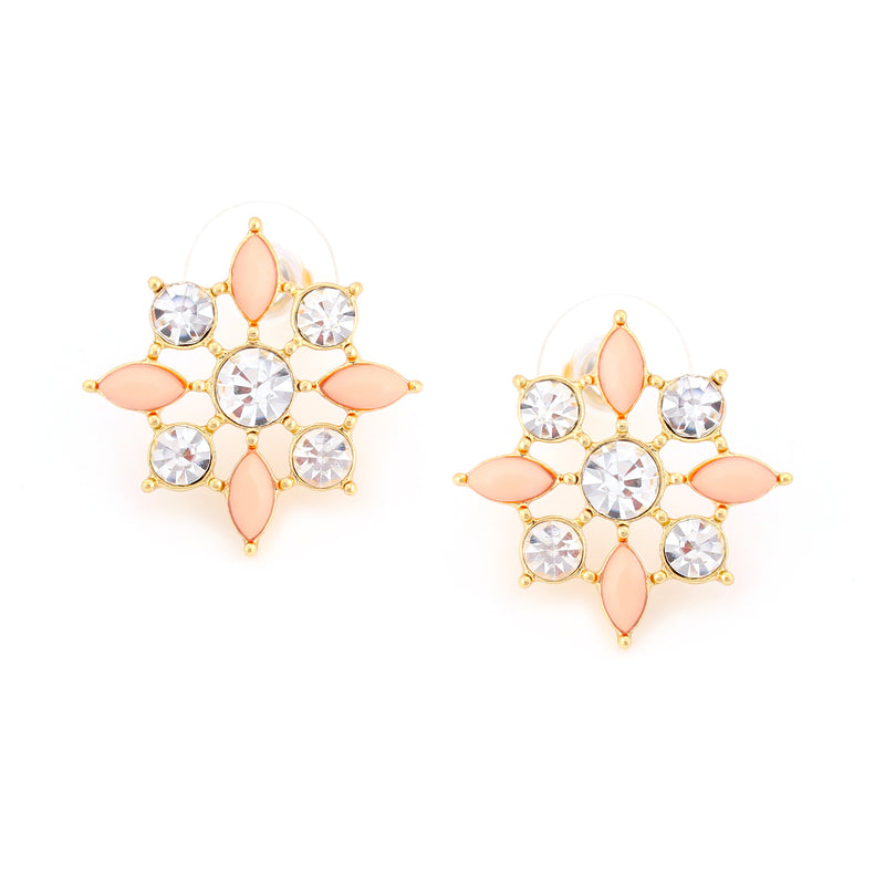 Gold-Tone Metal Peach And White Crystal Stud Earrings
