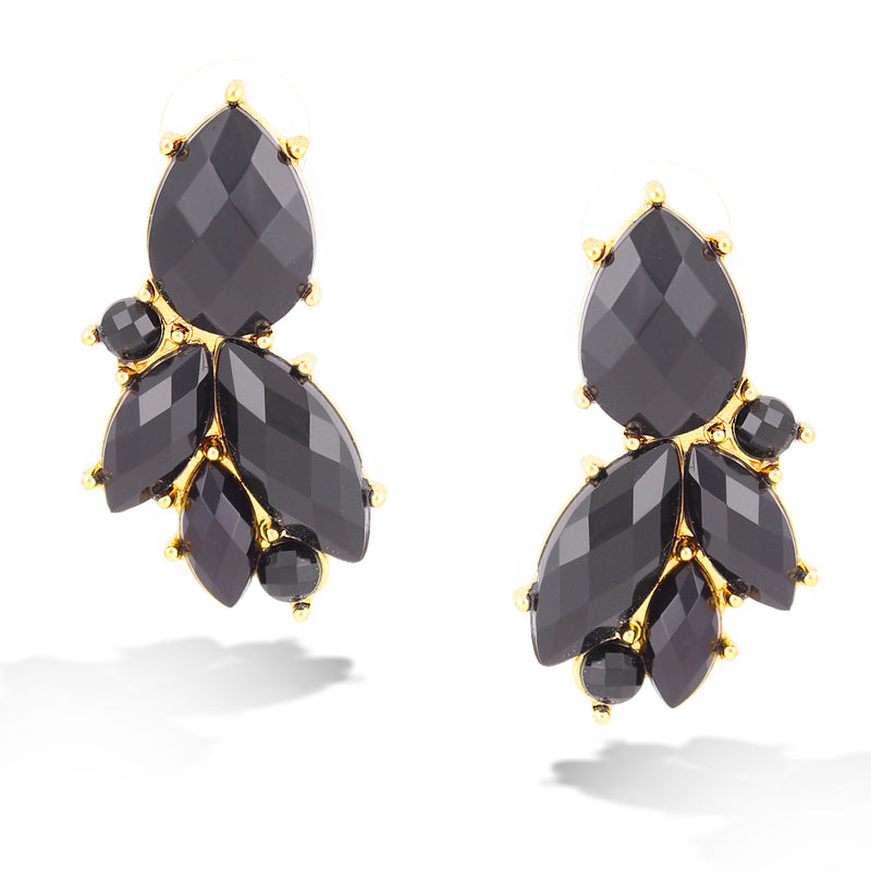 Gold-Tone Metal Black Crystal Stud Earrings