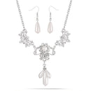 Silver-Tone Metal Teardrop White Pearl Crystal Earrings And Adjustable Lobster Claw Closure Necklaces