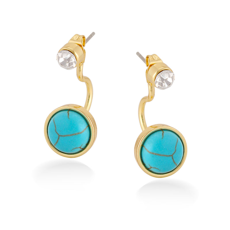 Gold-Tone Metal Turquoise And White Crystal Stud Earrings