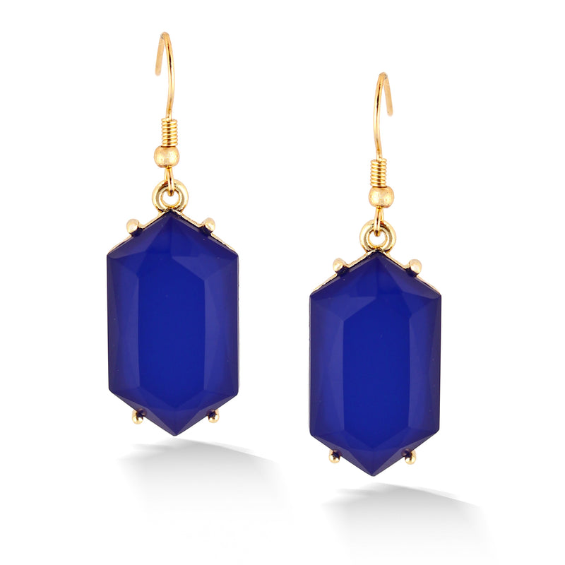Gold-Tone Metal Blue Crystal Drop Earrings