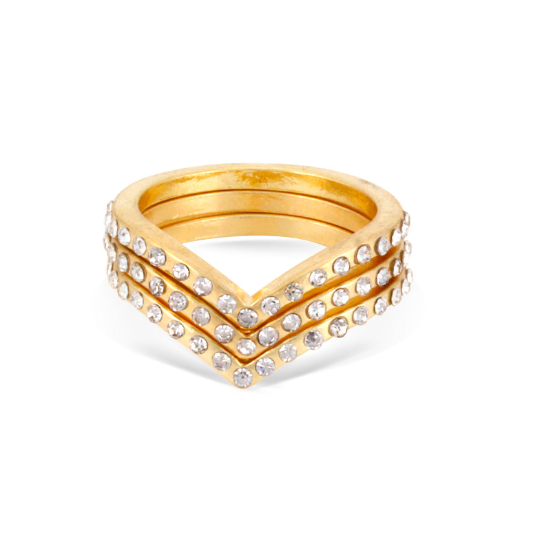 Gold-Tone Metal Crystal 3 Pcs Rings