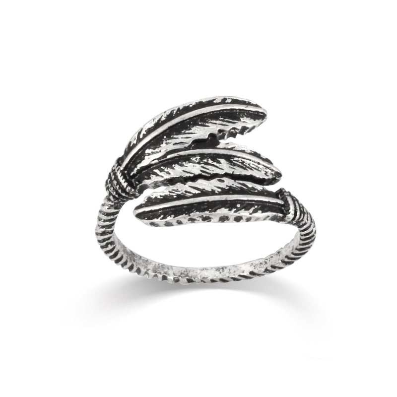 Silver-Tone Metal Feather Rings