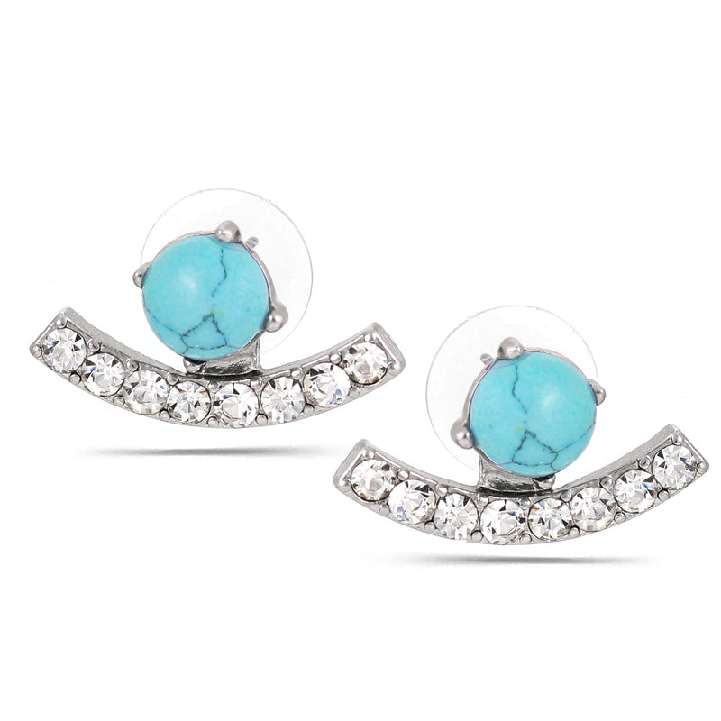 Silver-Tone Metal Crystal Turquoise Stud Earrings