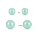 Silver-Tone Metal Set Of 2 Green Pearl Earrings