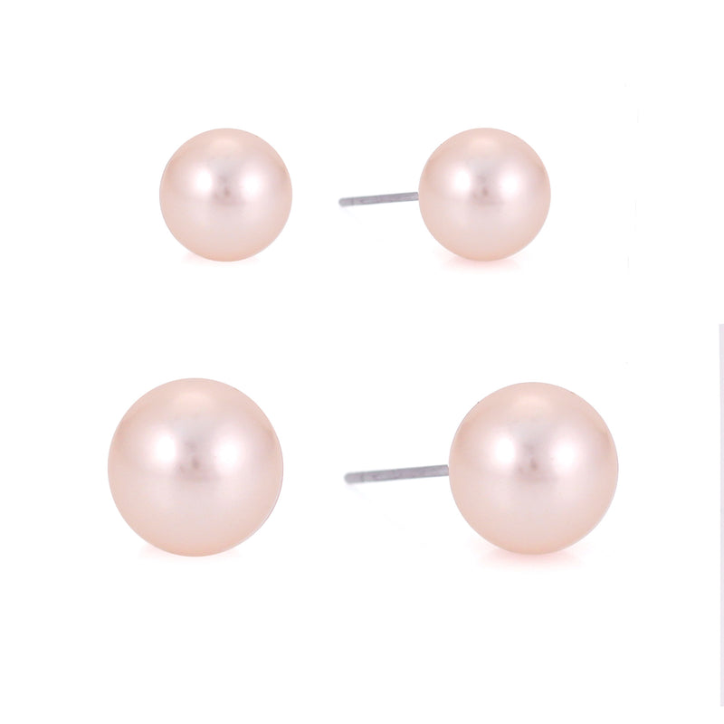 Silver-Tone Metal Set Of 2 Champagne Pearl Earrings