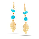 Gold-Tone Metal Feather Turquoise Drop Earrings