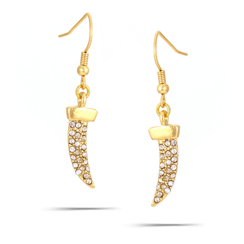 Gold-Tone Metal Crystal Horn Drop Earrings