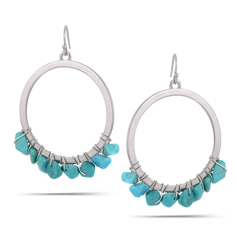 Silver-Tone Metal Turquoise Crystal Round Drop Earrings