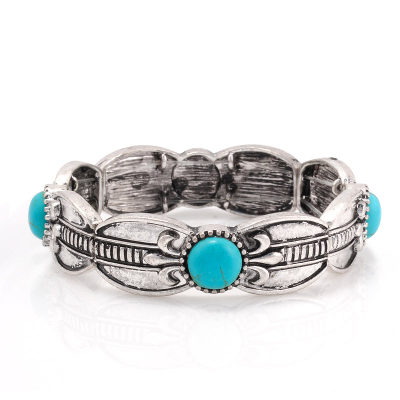 Oxidized Silver-Tone Metal Turquoise Stretch Bracelets