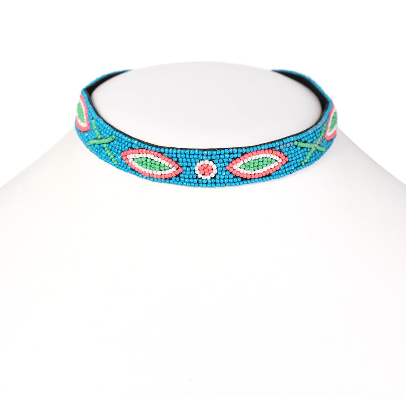 GOLD TURQUOISE AND CORAL CHOKER NECKLACE