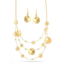 Gold 3row Gold wire with hammered round disc nk and eargs set