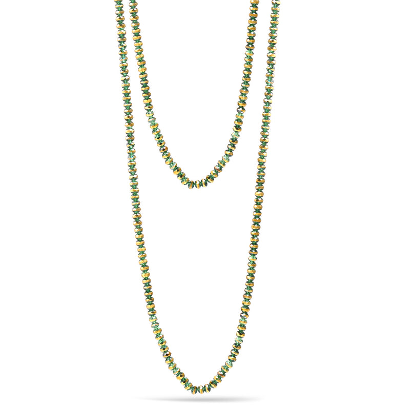 Olive And Gold 8Mm Faceted Beads Long Necklace