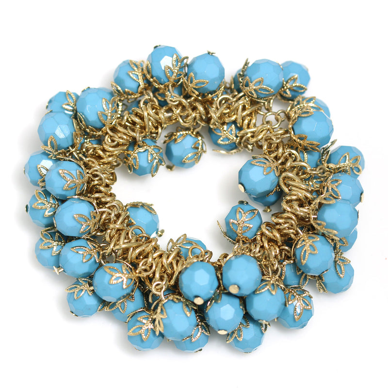 TURQUOISE FACETED BEADS GOLD STRETCH BRACELET