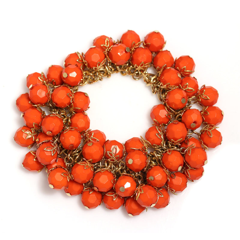 CORAL FACETED BEADS GOLD STRETCH BRACELET