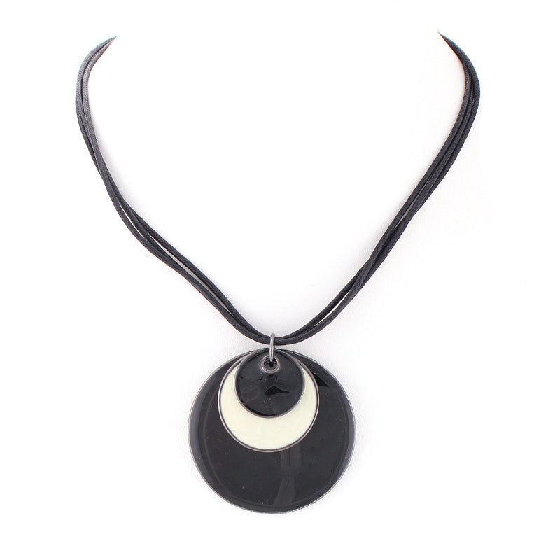 Black Rope With Balck And White Metal Pendant