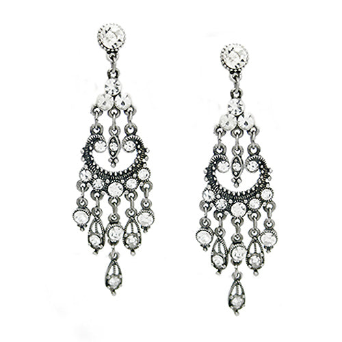 Clear Bejeweled Silver Chandelier Earrings 