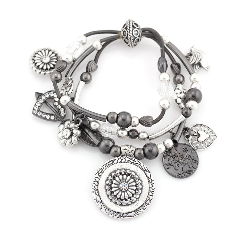 Silver-Tone Charm Stretch Bracelets