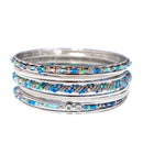 Green and Blue Mixed Seed Beaded Set of 11 PCS Silver Indian Bangles 
