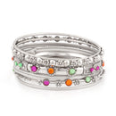 Silver-Tone Metal Set Of 9 Pcs Multi Color Crystal Bangle