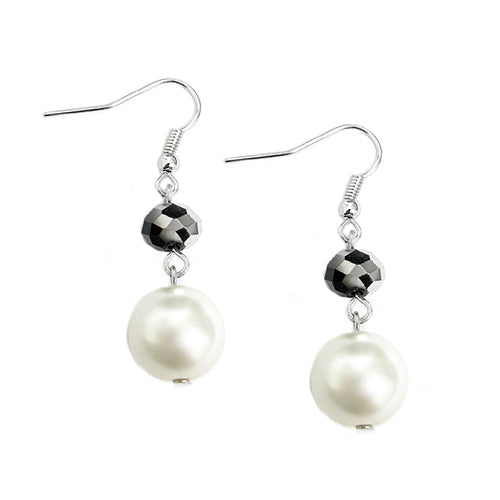 SILVER MULTI COLOR BLACK/JET AND CREAM PEARL EARRINGS