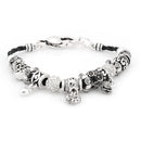 Silver-Tone Metal Heart Shape Round Crystal Bracelet