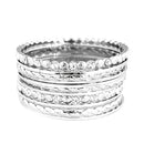 Shiny Silver Textured with Rhinestone Bangles Set of 11 PCS 