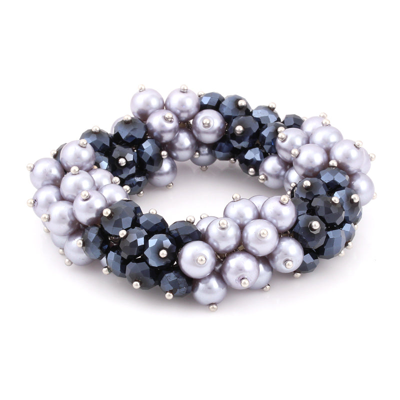 Gray Pearl And Black Beads Pearl Stretch Bracelets