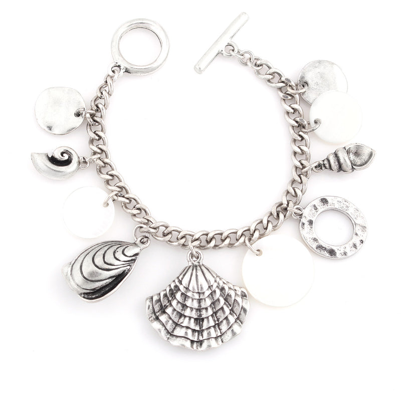 Silver-Tone Metal Mother Of Pearl Wrap Around Bracelets