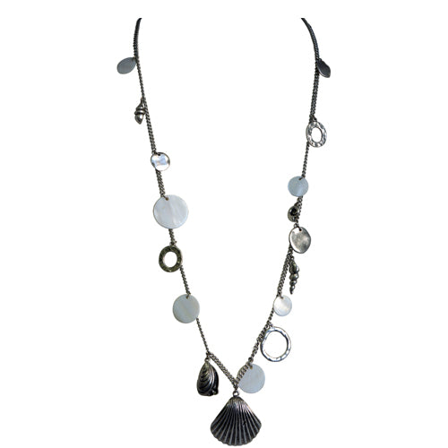 Silver long necklace with silver round hoops