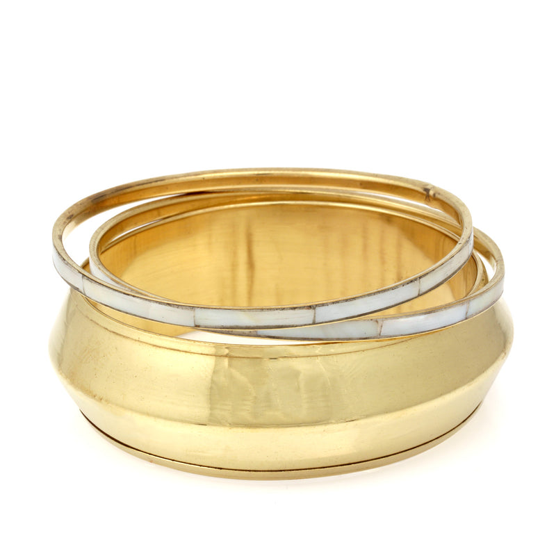 Gold And Mother Of Pearl 3Pcs Bangle Set