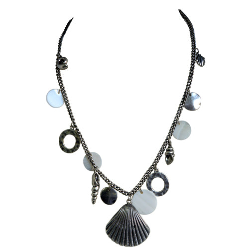 Silver chain necklace with silver sea shells