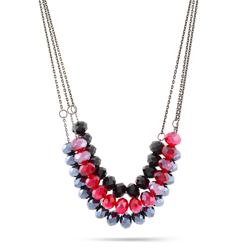 Black And Red Bead 3 Row Necklace