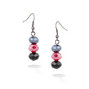 Rhodium -Tone Metal Black And Red Crystal Earrings